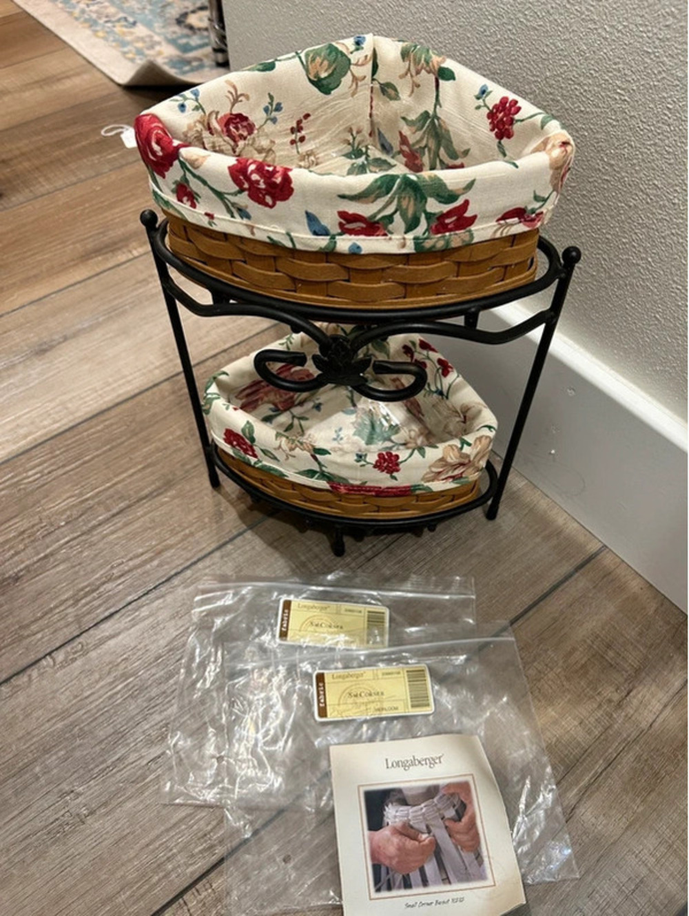 Longaberger Wrought Iron 2 Tier Stand 2 Small Corner Baskets